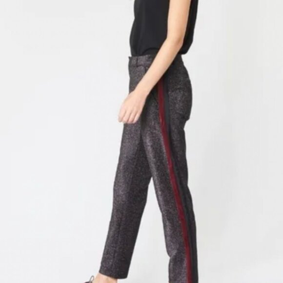 NWT Scotch & Soda Maison Black Red Wine Side Stripe Metallic Glitter Pant Size S - Picture 11 of 14